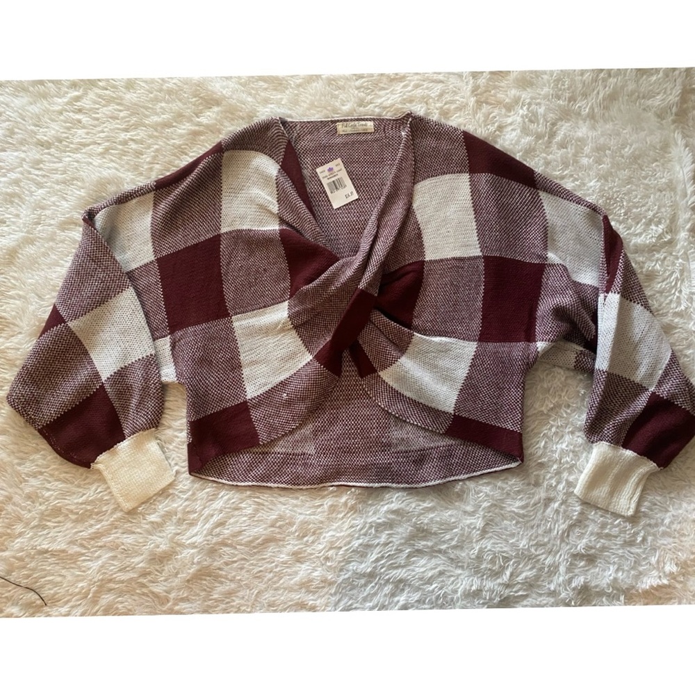 Full Circle Trends-Burgundy/White Sweater Top